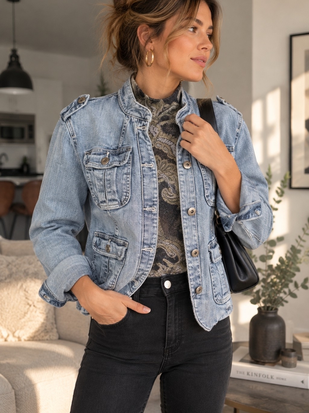 Vintage 90s Y2K SB Denim Light Wash Utility Jacket Women’s M